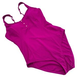 Krista Women's Magenta Ribbed Texture Henley One Piece Swimsuit 16